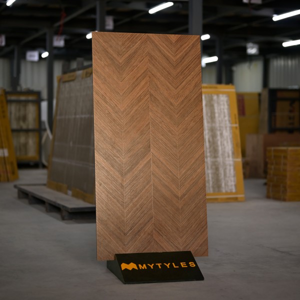 Wooden Tiles-Brown Chevron Pattern Wooden Floor and Wall Tile Code25010 (600x1200mm, Matt)