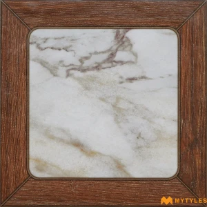 undefined-Faux Mahogany White Marble Inlay Carving Matt Ceramic Tile Code40641 300x300mm