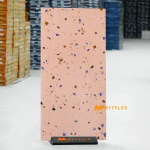 undefined-Coral Pink Carving Matt Vitrified Terrazzo Tile Code39541 600x1200mm 2Pc