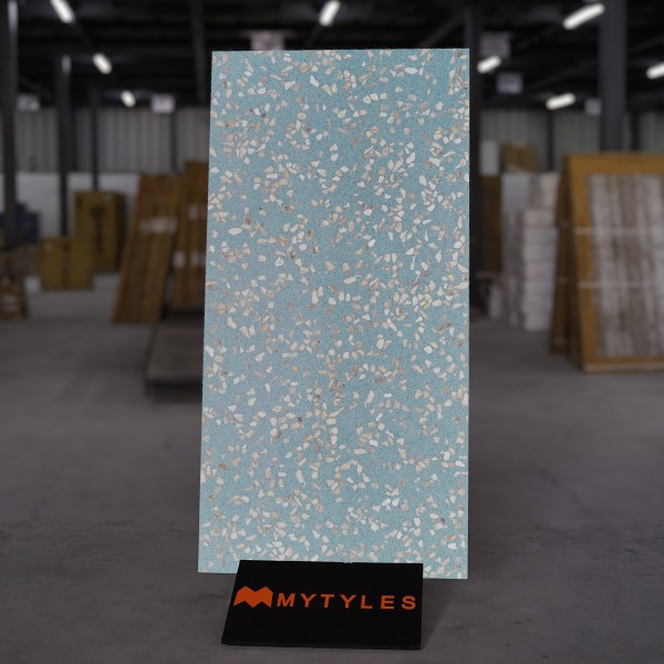 Glazed Vitrified-Vitrified Blue Terrazzo Floor and Wall Tile Code32487 (600x1200mm, Matt)