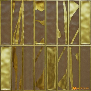 undefined-Ceramic Brown and Gold Subway Wall Tile Code28894 (300x300mm, Metallic)