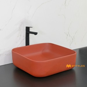 undefined-Quartz Terracotta Red Table Top Wash Basin Code36131 (380x380x125mm, Matt)