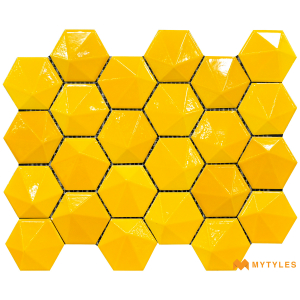 undefined-Imported 3D Yellow Hexagon Mosaic Wall Tile Code27263 (326x340mm, Glossy)