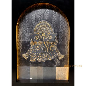 undefined-Black Ganesha Natural Stone Mural Code12727 (4x5 Feet, Slatestone)