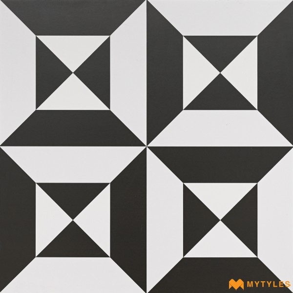 Moroccan Tiles-White and Black Moroccan Floor and Wall Tile Code27682 (600x600mm, Matt)