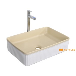 undefined-Ceramic White and Cream Table Top Wash Basin Code36018 (500x340x130mm, Matt)