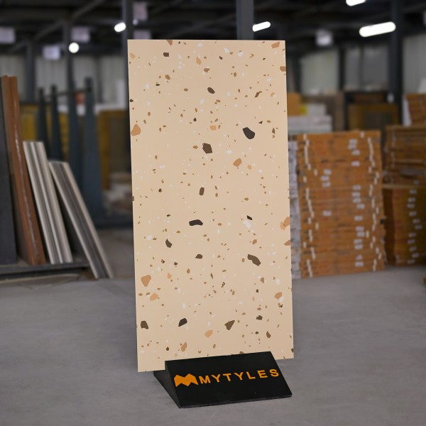 Glazed Vitrified-Vitrified Cream Terrazzo Floor and Wall Tile Code26360 (600x1200mm, Matt)
