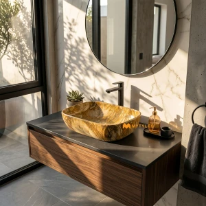 undefined-Ceramic Marble Finish Brown Wash Basin Code31874 (325x450mm, Glossy)