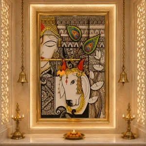 undefined-White and Black Krishna with Cow Poster Wall Tile Code32587 (4x6 Feet, Glossy)