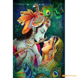 undefined-Vitrified Radha Krishna Poster Wall Tile Code28080 (4x6ft, Glossy, 3 Pcs)