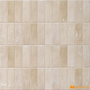 undefined-Ceramic Cream Geometric Wall Tile Code35855 (300x600mm, Glossy)