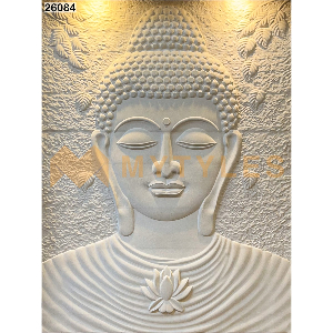 undefined-Natural Buddha Face Stone Mural Code26084 (3x4Feet, Mint Stone)-MYTMU022