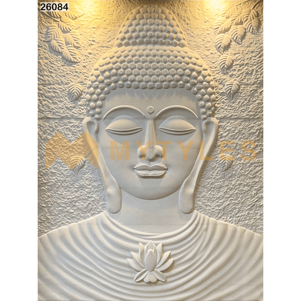 Natural Stone Mural-Natural Buddha Face Stone Mural Code26084 (3x4Feet, Mint Stone)-MYTMU022