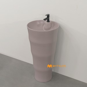 undefined-Ceramic Brown Pedestal Wash Basin Code36210 (420x420x840mm, Matt)