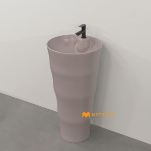 undefined-Ceramic Brown Pedestal Wash Basin Code36210 (420x420x840mm, Matt)