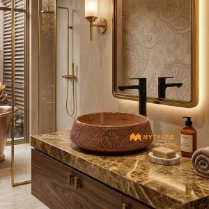 undefined-Caramel Brown Relic Glossy Ceramic Table Top Wash Basin Code38848