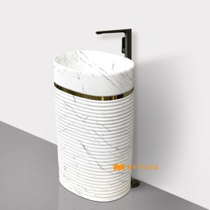 undefined-Ceramic White Pedestal Wash Basin Code35289 (510x360x820mm, Matt)