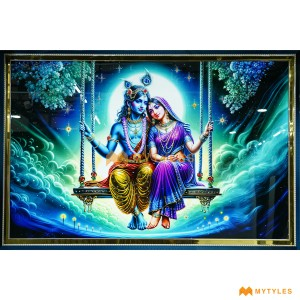 undefined-Blue Radha Krishna Poster Wall Tile Code32847 (4x6 Feet, Glossy)