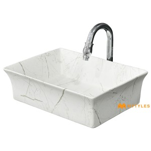 undefined-Ceramic Marble Finish White Wash Basin Code31911 (350x475mm, Matt)