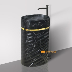 undefined-Ceramic Black Pedestal Wash Basin Code35288 (510x360x820mm, Matt)