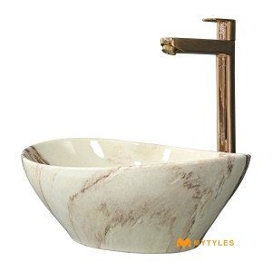 undefined-Ceramic Marble Finish Cream Wash Basin Code31900 (325x400mm, Glossy)