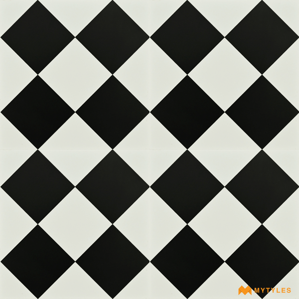 Moroccan Tiles-Black and White Chess Board Pattern Ceramic Floor and Wall Tile Code24774 (300x300mm, Matt)