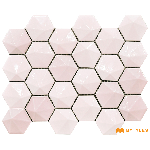 undefined-Imported 3D Pink Hexagon Mosaic Wall Tile Code27260 (326x340mm, Glossy)