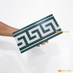 undefined-White and Green Carpet Design Floor and Wall Tile Code30726 (150x300mm, Matt)