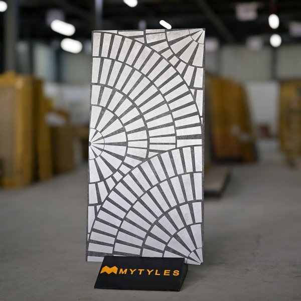 Living Room-Vitrified White and Black Floor and Wall Tile Code32367 (600x1200mm, Matt)