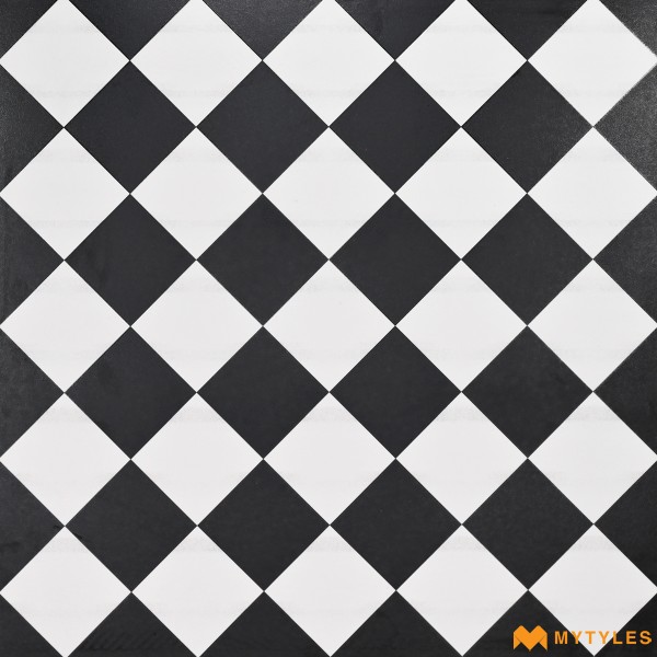 Glazed Vitrified-White and Black Moroccan Floor and Wall Tile Code32294 (600x600mm, Matt)