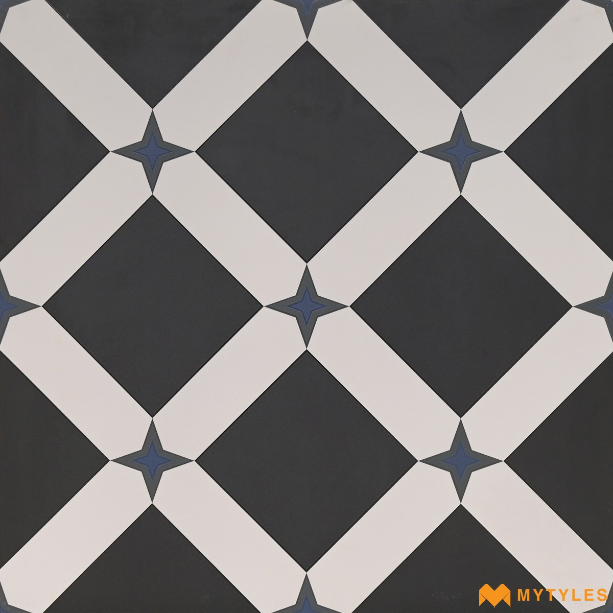 Buy Black and White Moroccan Floor and Wall Tile 600x600mm Matt Finish ...