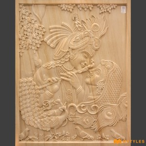 undefined-Radha Krishna Teak Stone Mural Code30995 (4x5 Feet, Stone)-MYTMU032