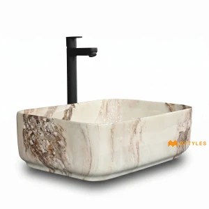 undefined-Ceramic Marble Finish Ivory Wash Basin Code31887 (325x450mm, Glossy)