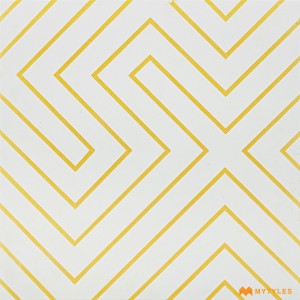 undefined-White and Gold Moroccan Floor and Wall Tile Code17675 (300x300mm, Matt)