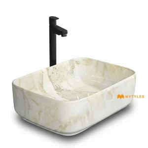 undefined-Ceramic Marble Finish Cream Wash Basin Code31891 (325x450mm, Glossy)