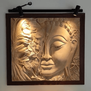 undefined-Teak Sandstone Buddha Mural Code12472 (3x3 Feet, 50mm Thickness)