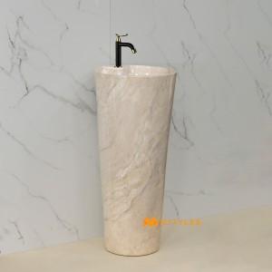 undefined-Ceramic Cream Pedestal Wash Basin Code35283 (375x375x800mm, Glossy)