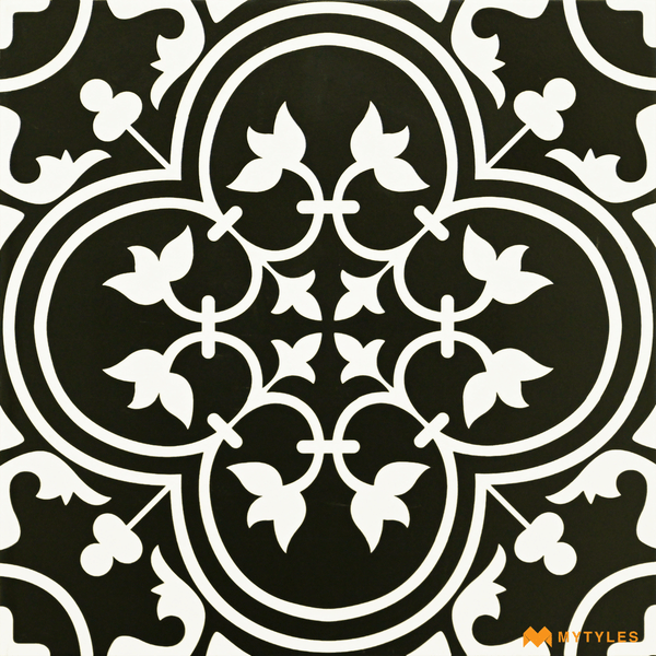Moroccan Tiles-Ceramic Black and White Moroccan Floor and Wall Tile Code27644 (300x300mm, Matt)