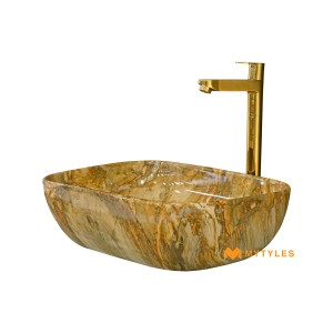 undefined-Ceramic Marble Finish Brown Wash Basin Code31874 (325x450mm, Glossy)
