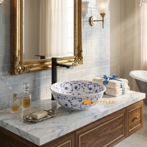 undefined-Royal Delft White Glossy Ceramic Table Top Wash Basin Code39481