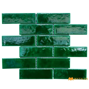 undefined-Colonial Green Glossy Porcelain Brickbone Mosaic Tile Code39709 285x295mm 20Pc