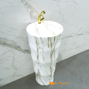 undefined-White Marble Design Pedestal Wash Basin Code28197 (31x17 Inch, Glossy)