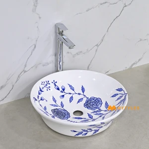undefined-English Heritage Blue Willow Glossy Blue Ceramic Table Top Wash Basin Code39477