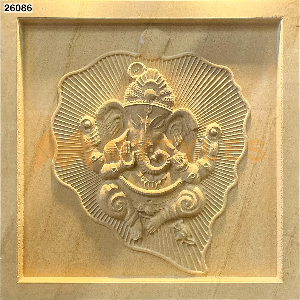 undefined-Natural Stone Ganesha Mural Code26086 (2x2Feet, Teak Stone)-MYTMU024 