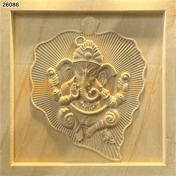Natural Stone Mural-Natural Stone Ganesha Mural Code26086 (2x2Feet, Teak Stone)-MYTMU024 