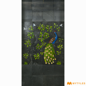 undefined-Natural Stone Mural Peacock design Code22472 (4x4 ft, Slatestone)-MYTMU012 