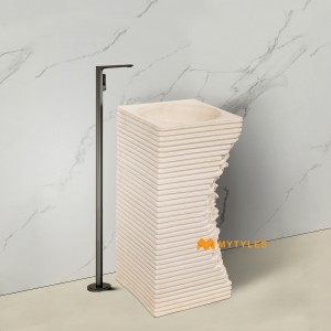 undefined-Artificial Stone Beige Pedestal Wash Basin Code35281 (410x410x860mm, Matt)