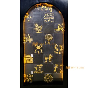 undefined-Black Stone Warli Art Mural MYTMU031 Decor Code26321  (300x300mm, Rustic)