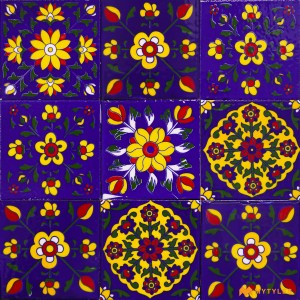 undefined-Decorative Blue Floor and Wall Tile Code30821(100x100mm, Glossy, 9 Pcs)