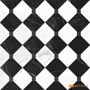 undefined-White Black Harlequin Moroccan Matt Vitrified Tile Code39813 600x600mm 3Pc